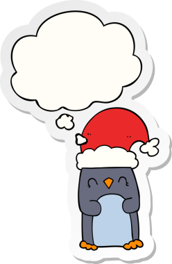 Düşünce baloncuğu insan tarafından çizilmiş bir çıkartma olan penguen çizgi filmi.