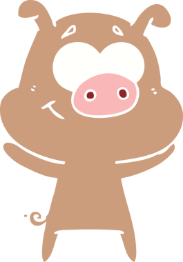 Bir insan tarafından çizilmiş mutlu düz renkli çizgi film domuzu