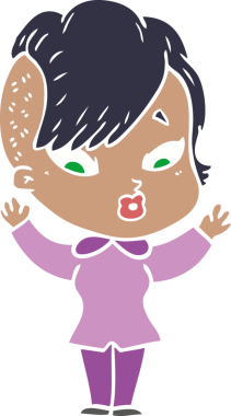 Düz renkli çizgi film bir insan tarafından çizilmiş kızı şaşırttı.