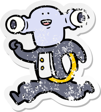 Bir insan tarafından çizilen dost canlısı çizgi film uzaylısının sıkıntılı çıkartması.