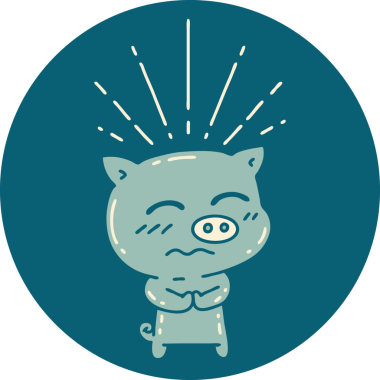 Bir insan tarafından çizilmiş dövme stili gergin domuz karakteri ikonu