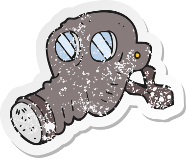 Bir insan tarafından çizilmiş gaz maskesinin gerilimli retro çıkartması