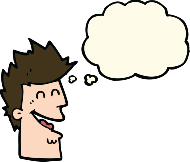 Bir insan tarafından çizilmiş düşünce balonlu mutlu adam çizgi filmi.