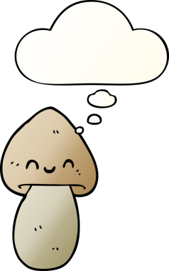 Düşünce baloncuğu olan karikatür mantarı bir insan tarafından çizilmiş.