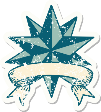 Bir insan tarafından çizilmiş bir yıldızın sancağı olan eski bir etiket.