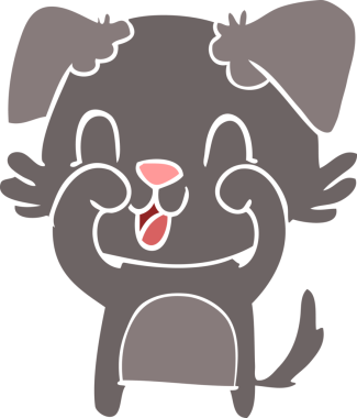 Bir insan tarafından çizilmiş düz renkli çizgi film köpeği.