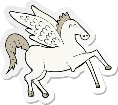 Bir insan tarafından çizilmiş bir Pegasus çizgi filminin çıkartması.