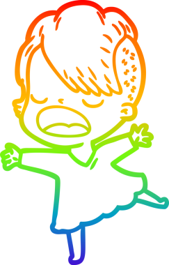 Gökkuşağı gradyan çizgi çizimi bir insan tarafından çizilen havalı hippi kız çizimi