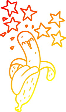 Bir insanın çizdiği sihirli muzun sıcak çizgi çizimi.