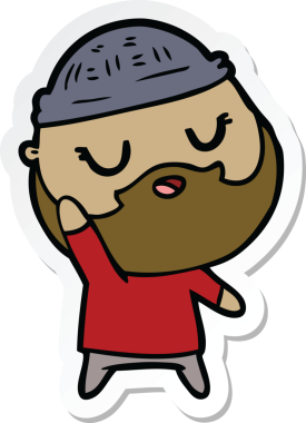 Bir insan tarafından çizilmiş sakallı sevimli bir karikatür adamın çıkartması.