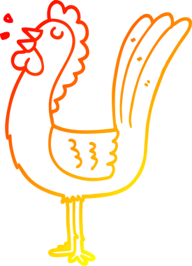 Bir insan tarafından çizilen çizgi film horozunun sıcak çizgi çizimi