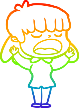 Gökkuşağı gradyan çizgi çizimi Bir insan tarafından yüksek sesle çizilen bir kadın karikatürü