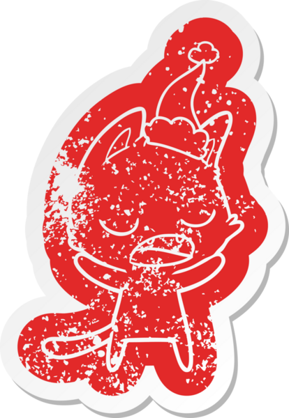 Konuşan kedi çizgi filmi. Bir insan tarafından çizilmiş Noel Baba şapkası.