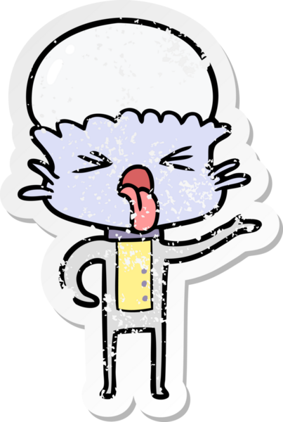 Bir insan tarafından çizilmiş iğrenç bir çizgi film uzaylısının sıkıntılı çıkartması.