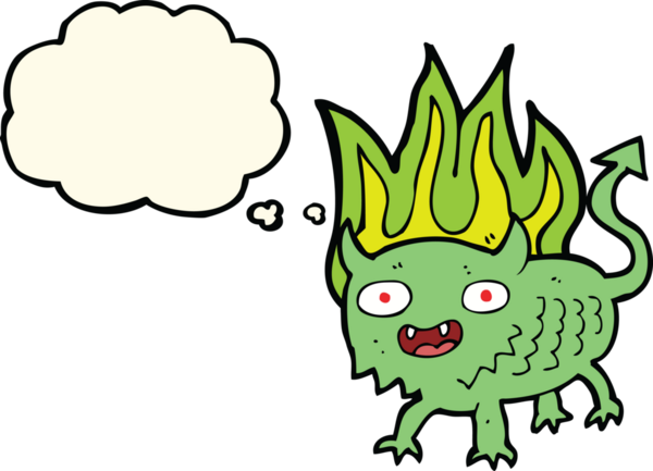 Bir insan tarafından çizilmiş düşünce baloncuğu olan küçük bir iblis.