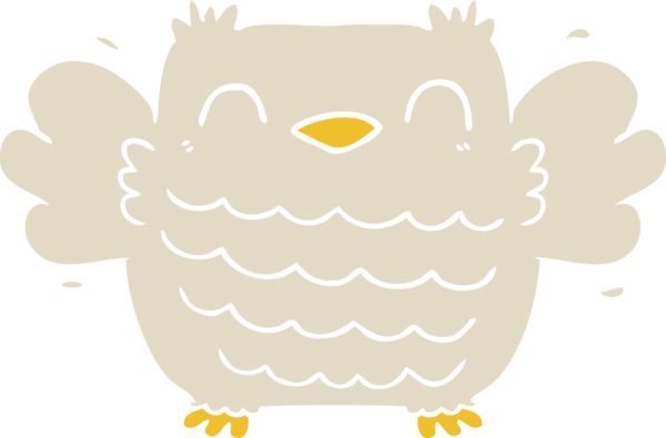 Bir insan tarafından çizilmiş düz renkli çizgi film baykuşu