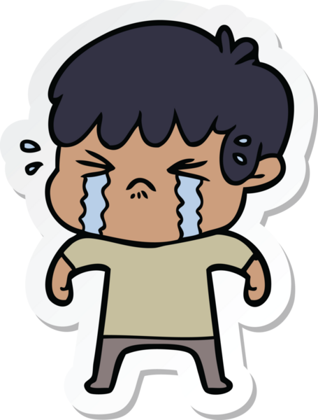 Bir insan tarafından çizilmiş ağlayan bir çizgi film çocuğunun çıkartması.