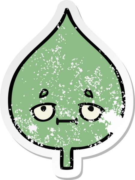 Sevimli bir çizgi film karakterinin sıkıntılı çıkartması. Bir insan tarafından çizilmiş ifade yaprağı.