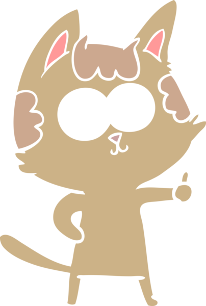 Bir insan tarafından çizilmiş mutlu düz renkli çizgi film kedisi