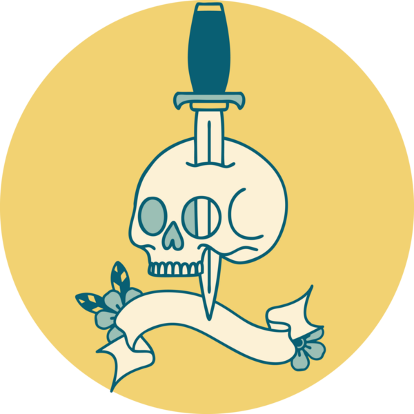 bir insan tarafından çizilmiş bir kafatası pankartıyla dövme biçimi simgesi