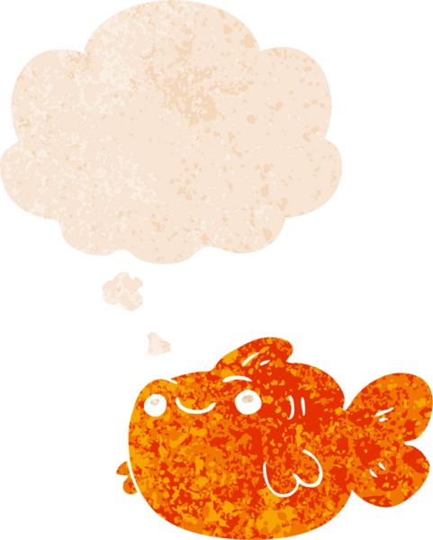 Düşünce baloncuğu ve grunge ile çizgi film balığı bir insan tarafından çizilmiş tedirgin geçmiş dokuya