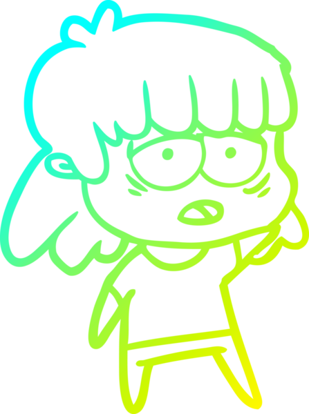 Bir insan tarafından çizilmiş, karikatür çizen yorgun bir kadın.