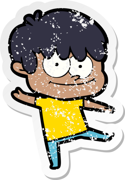 Bir insan tarafından çizilmiş mutlu bir çizgi film karakterinin sıkıntılı çıkartması.