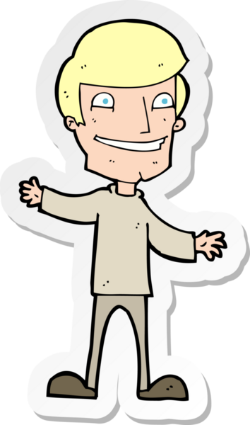 Bir insan tarafından çizilmiş sırıtan bir karikatür çıkartması.