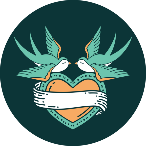 Kırlangıçların ikonik dövme şekli ve bir insan tarafından çizilmiş bir kalp.