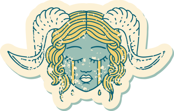 Bir insan tarafından çizilmiş ağlayan, bağlayan karakter yüzünün grunge çıkartması.