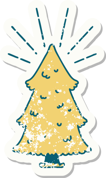 Bir insan tarafından çizilmiş çam ağacı dövmesi stili eski bir etiket.