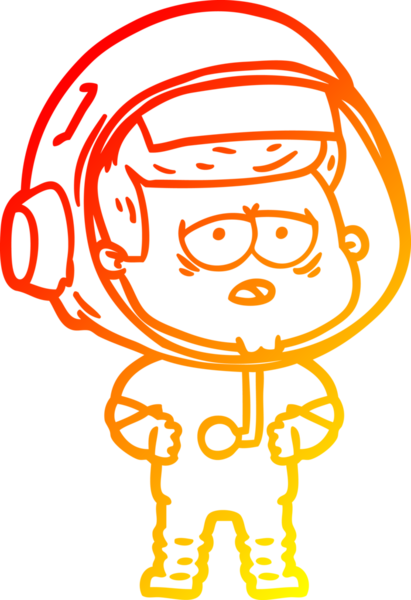 Bir insan tarafından çizilmiş, karikatür, yorgun astronot çizimi.