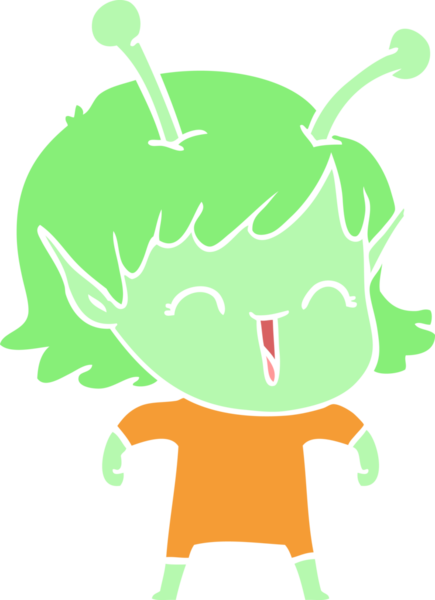 Bir insan tarafından çizilmiş düz renkli uzaylı kız çizgi filmi.