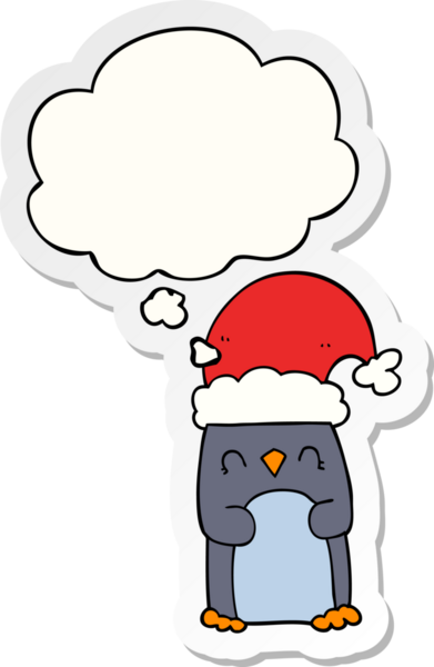 Düşünce baloncuğu insan tarafından çizilmiş bir çıkartma olan penguen çizgi filmi.