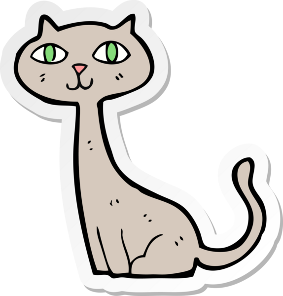 Bir insan tarafından çizilmiş çizgi film kedisinin çıkartması.