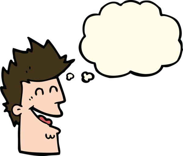 Bir insan tarafından çizilmiş düşünce balonlu mutlu adam çizgi filmi.