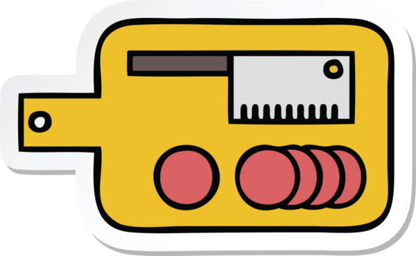 Bir insan tarafından çizilmiş şirin bir et doğrama tahtası çıkartması.