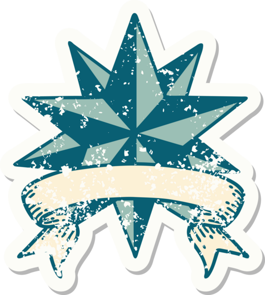 Bir insan tarafından çizilmiş bir yıldızın sancağı olan eski bir etiket.