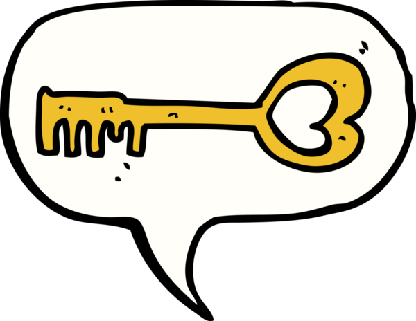 bir insan tarafından çizilmiş konuşma baloncuğuyla kalp şeklinde bir anahtar.