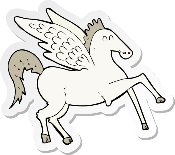 Bir insan tarafından çizilmiş bir Pegasus çizgi filminin çıkartması.