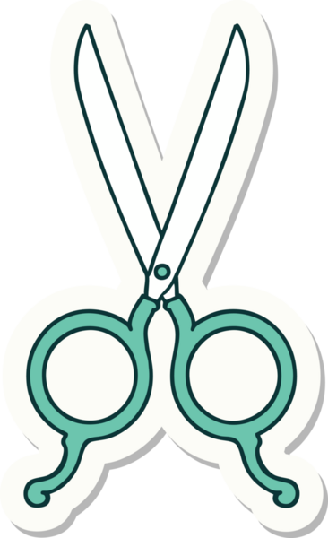 Bir insan tarafından çizilmiş geleneksel bir berber makas stili dövme çıkartması.