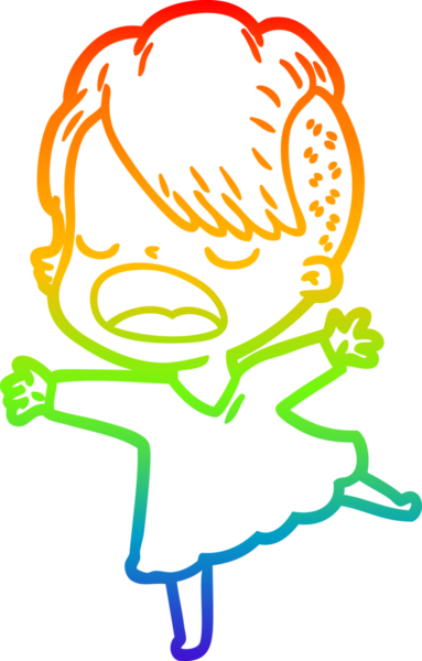 Gökkuşağı gradyan çizgi çizimi bir insan tarafından çizilen havalı hippi kız çizimi