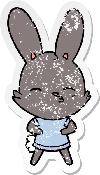 Bir insan tarafından çizilmiş garip bir tavşan çizgi filminin sıkıntılı çıkartması.