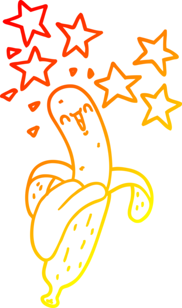 Bir insanın çizdiği sihirli muzun sıcak çizgi çizimi.