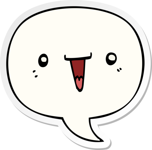 Bir insan tarafından çizilmiş konuşma kabarcığı çıkartmalı şirin çizgi film yüzü.