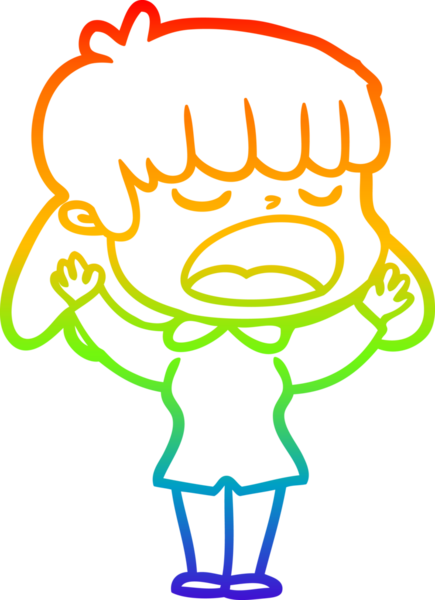 Gökkuşağı gradyan çizgi çizimi Bir insan tarafından yüksek sesle çizilen bir kadın karikatürü