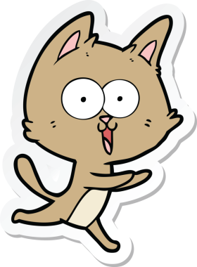 Bir insan tarafından çizilmiş komik bir çizgi film kedisinin çıkartması.