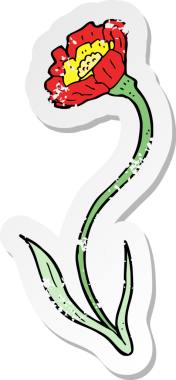 Bir insan tarafından çizilmiş karikatür çiçeğinin gerilmiş yapıştırması.