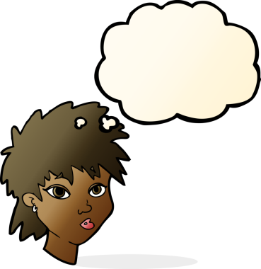 Bir insan tarafından çizilmiş düşünce baloncuğu olan meraklı kız.