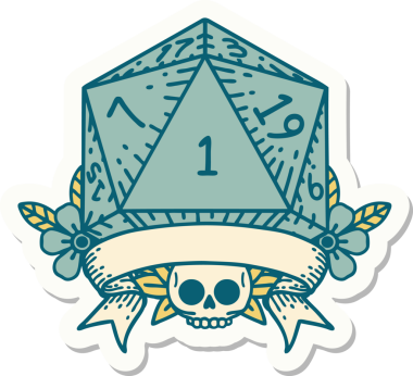 Bir insan tarafından çizilmiş doğal bir d20 zar etiketi.